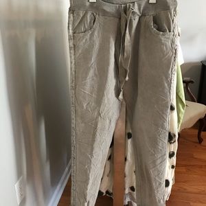 Brand Baxar-Crinkle stretch beige & metallic pants